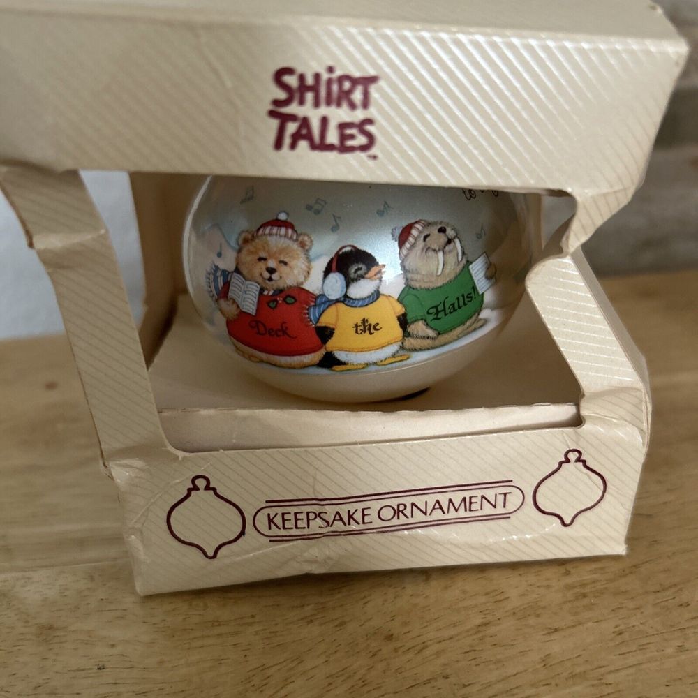Hallmark Shirt Tales Cartoon Vintage Deck The Halls Christmas Ornament 1983